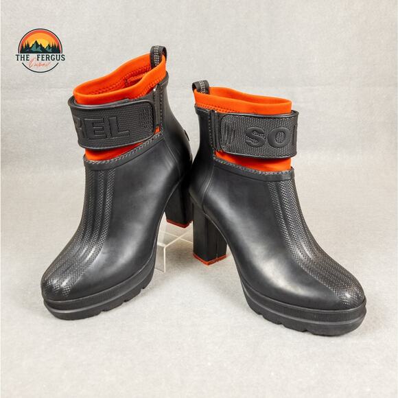 Sorel Medina III Black High Chunky Heel Platform Rain Boot Women's Size 9 - Picture 9 of 16